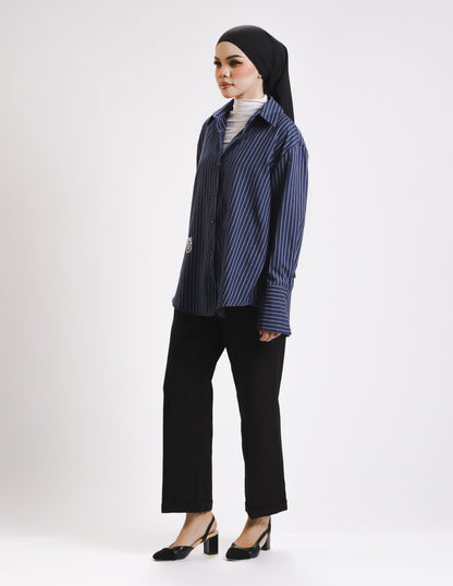 ELLEN STRIPES BUTTON SHIRT (NAVY BLUE)