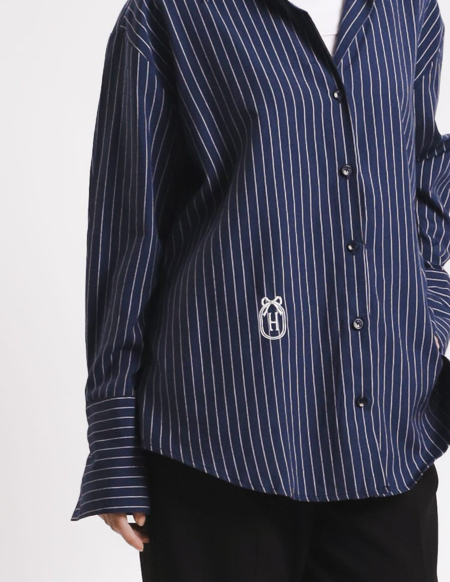 ELLEN STRIPES BUTTON SHIRT (NAVY BLUE)