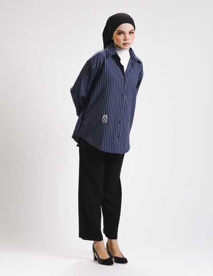 ELLEN STRIPES BUTTON SHIRT (NAVY BLUE)