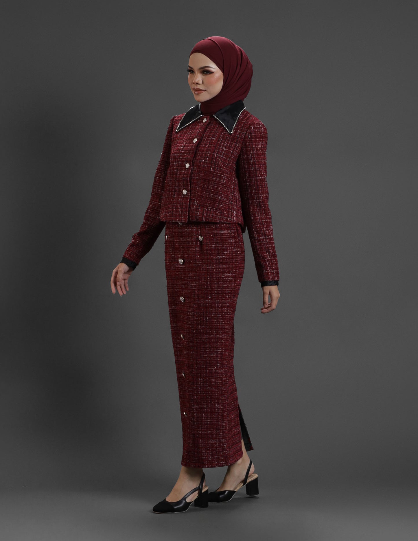 EVERLY TWEED JACKET (BURGUNDY)