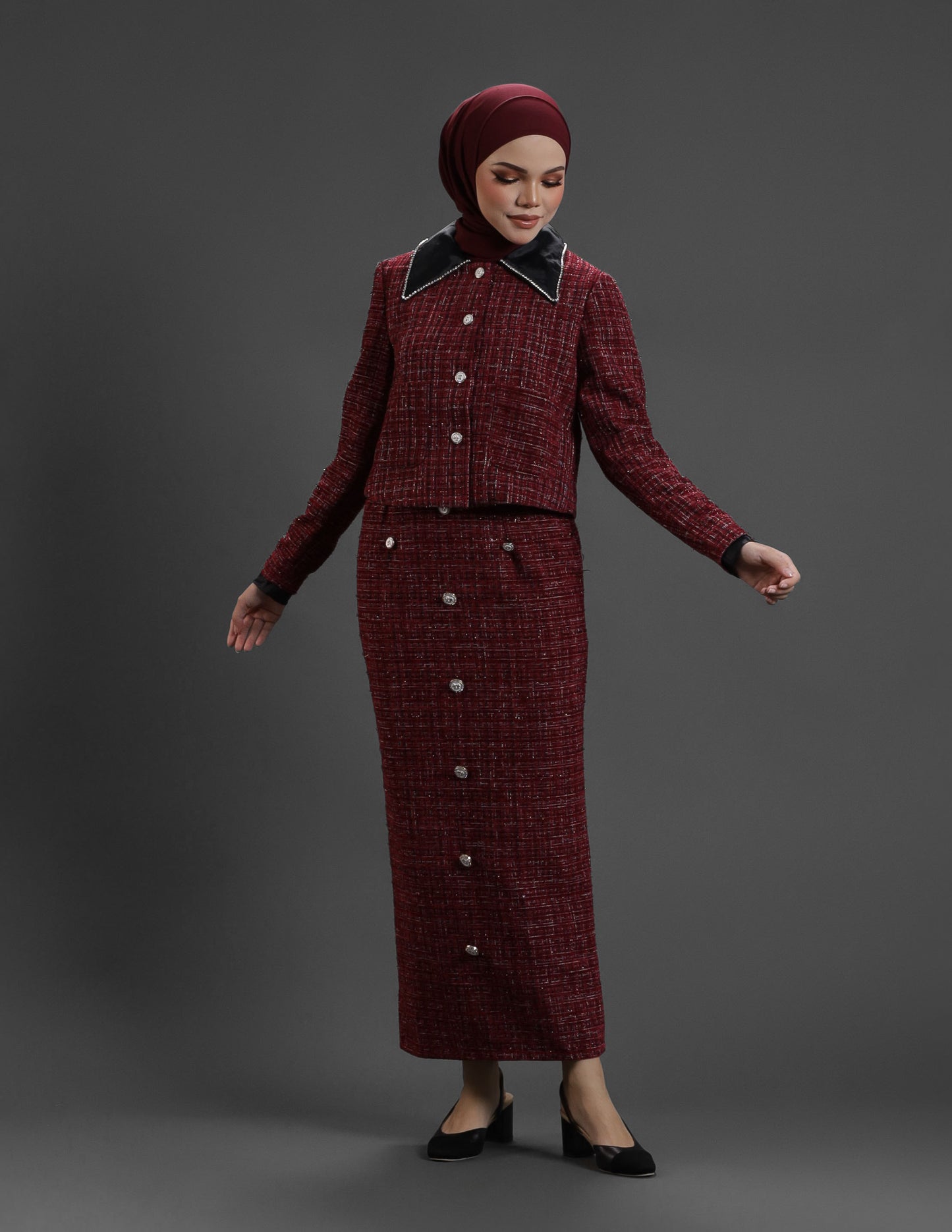 EVERLY TWEED JACKET (BURGUNDY)