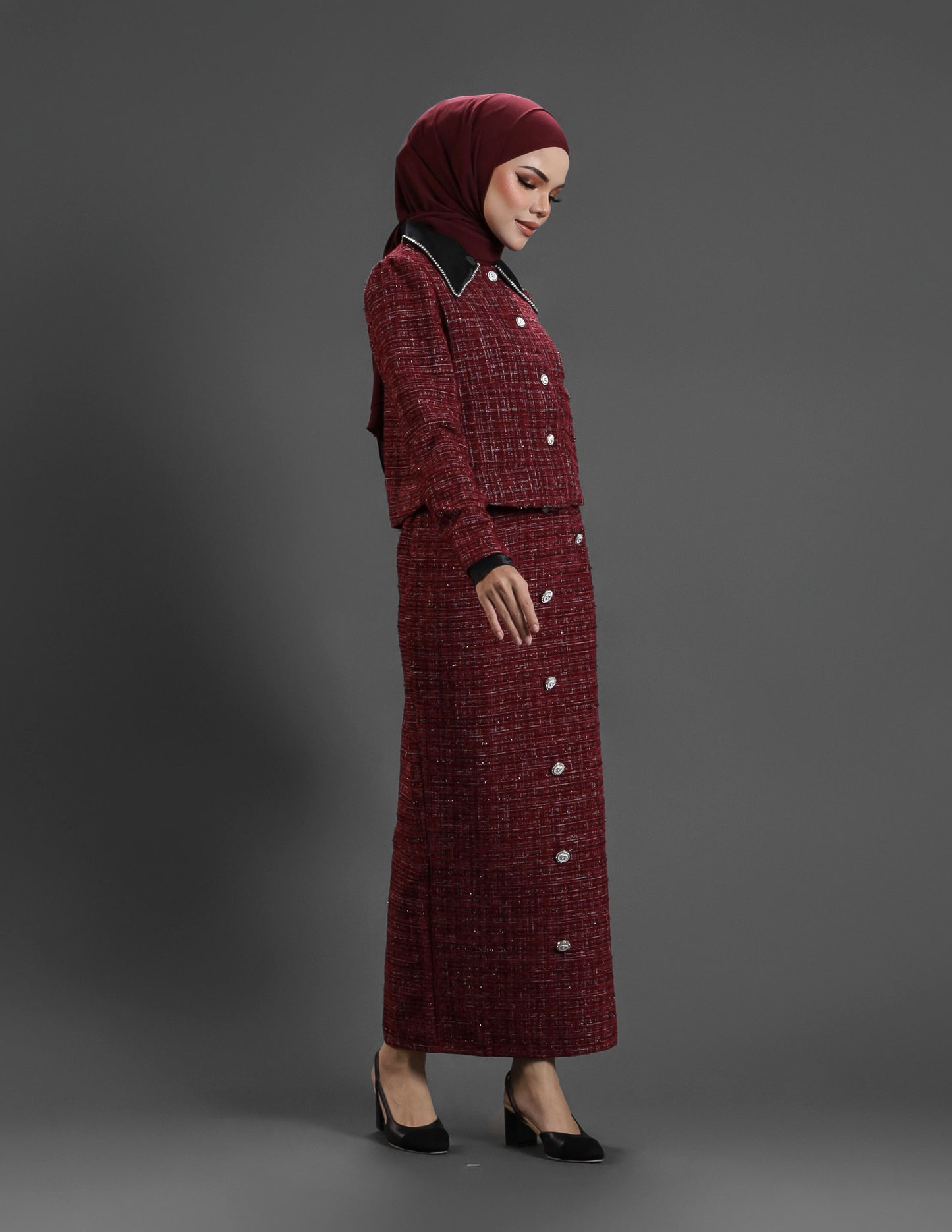 EVERLY TWEED JACKET (BURGUNDY)