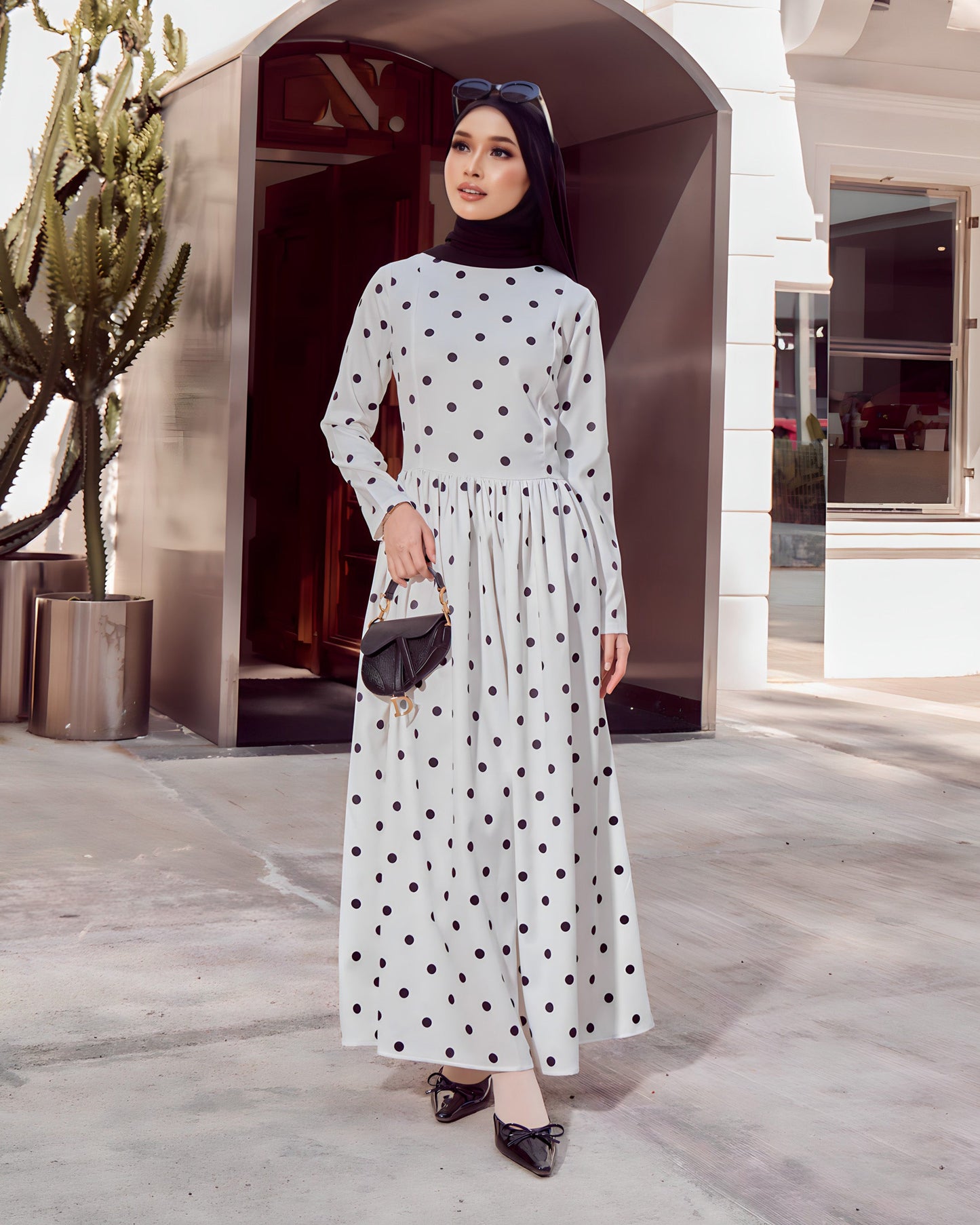 MINOR DEFECT A-LINE POLKA DRESS (BLACK DOT)