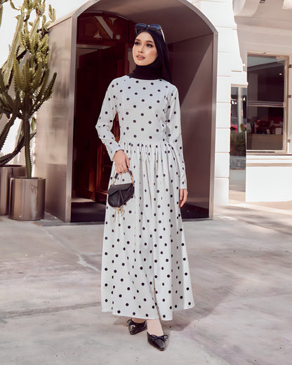 MINOR DEFECT A-LINE POLKA DRESS (BLACK DOT)