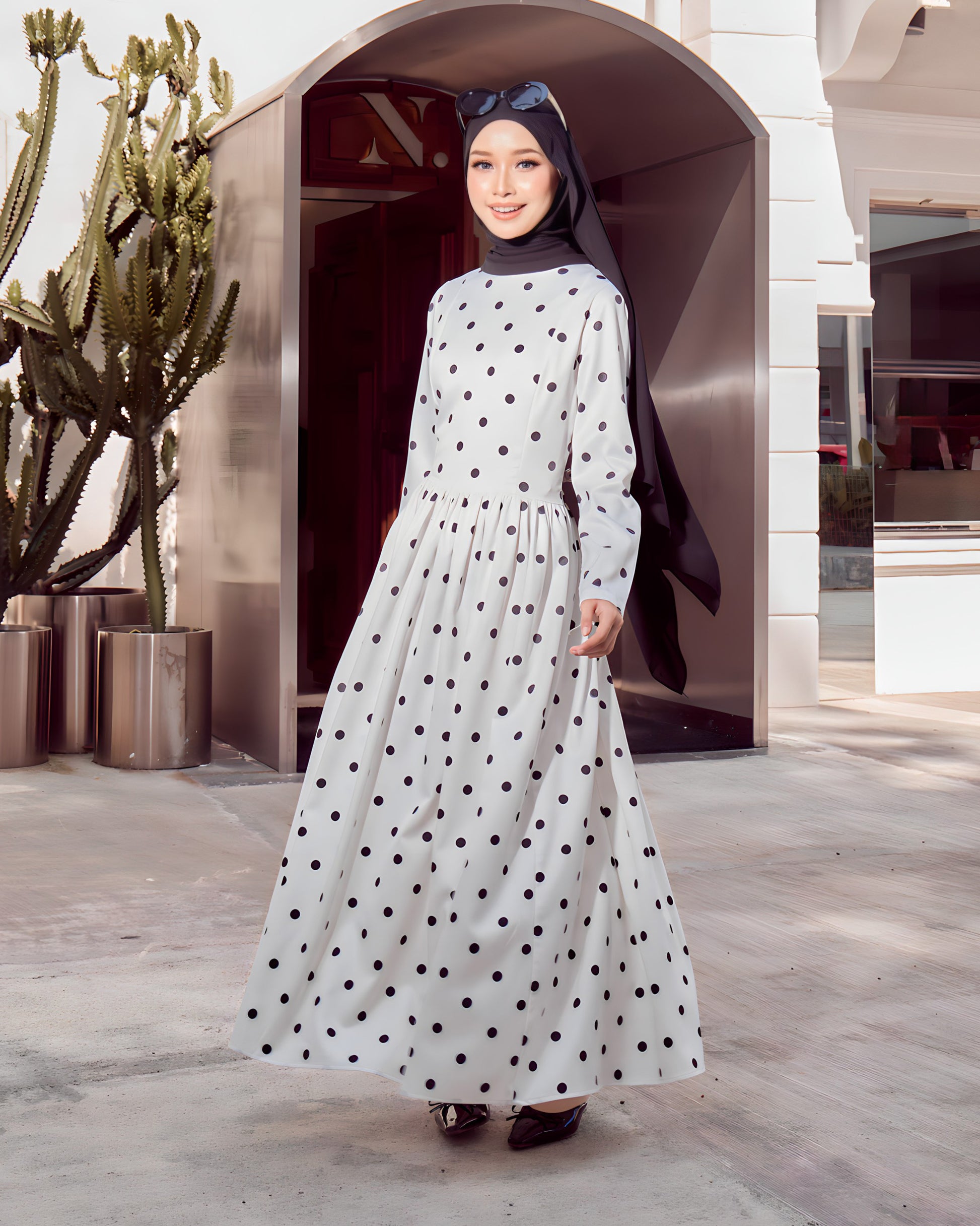 A-LINE POLKA DRESS (BLACK DOT) – Hijabistahub A-LINE POLKA DRESS (BLACK DOT) – Hijabistahub