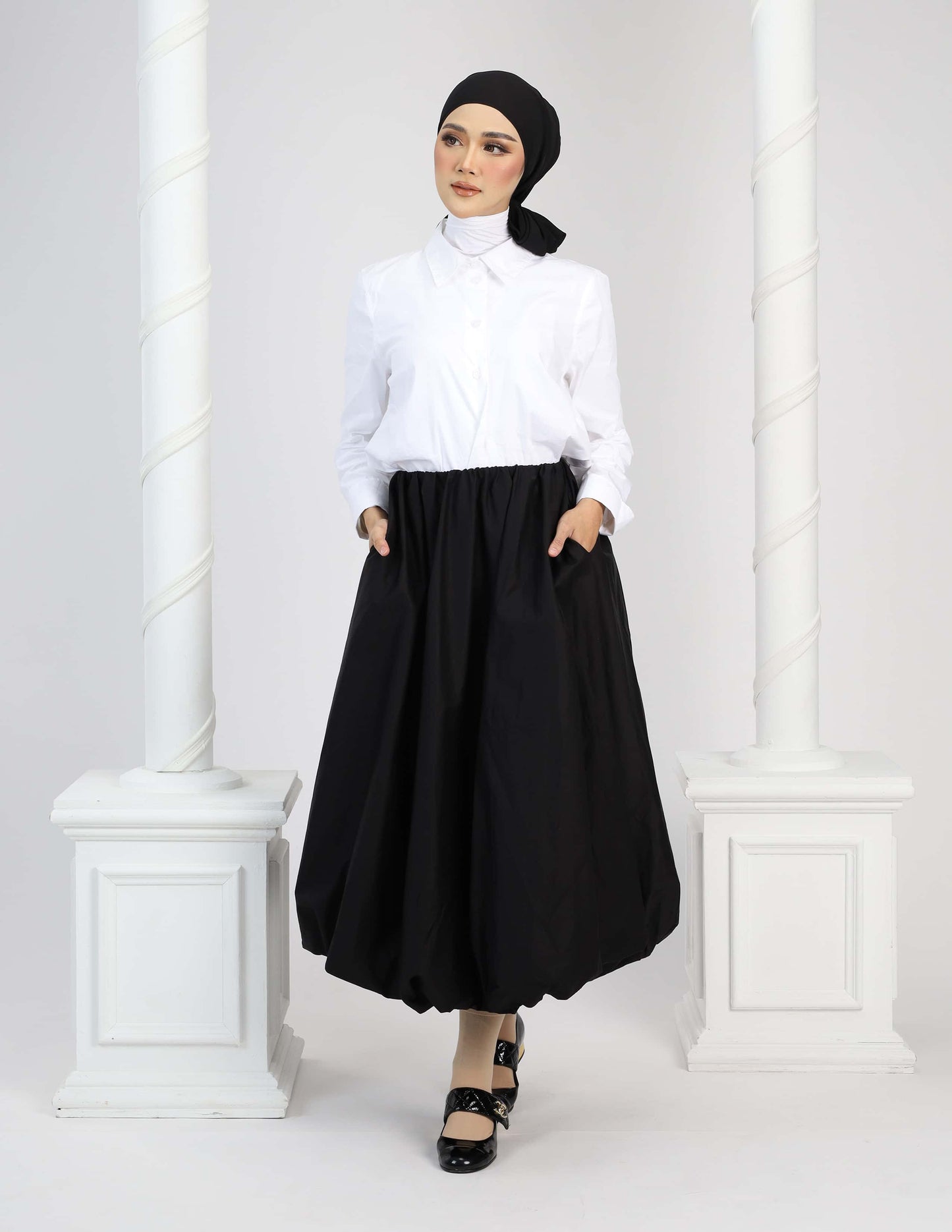 JANE BUBBLE SKIRT - LONG (BLACK)