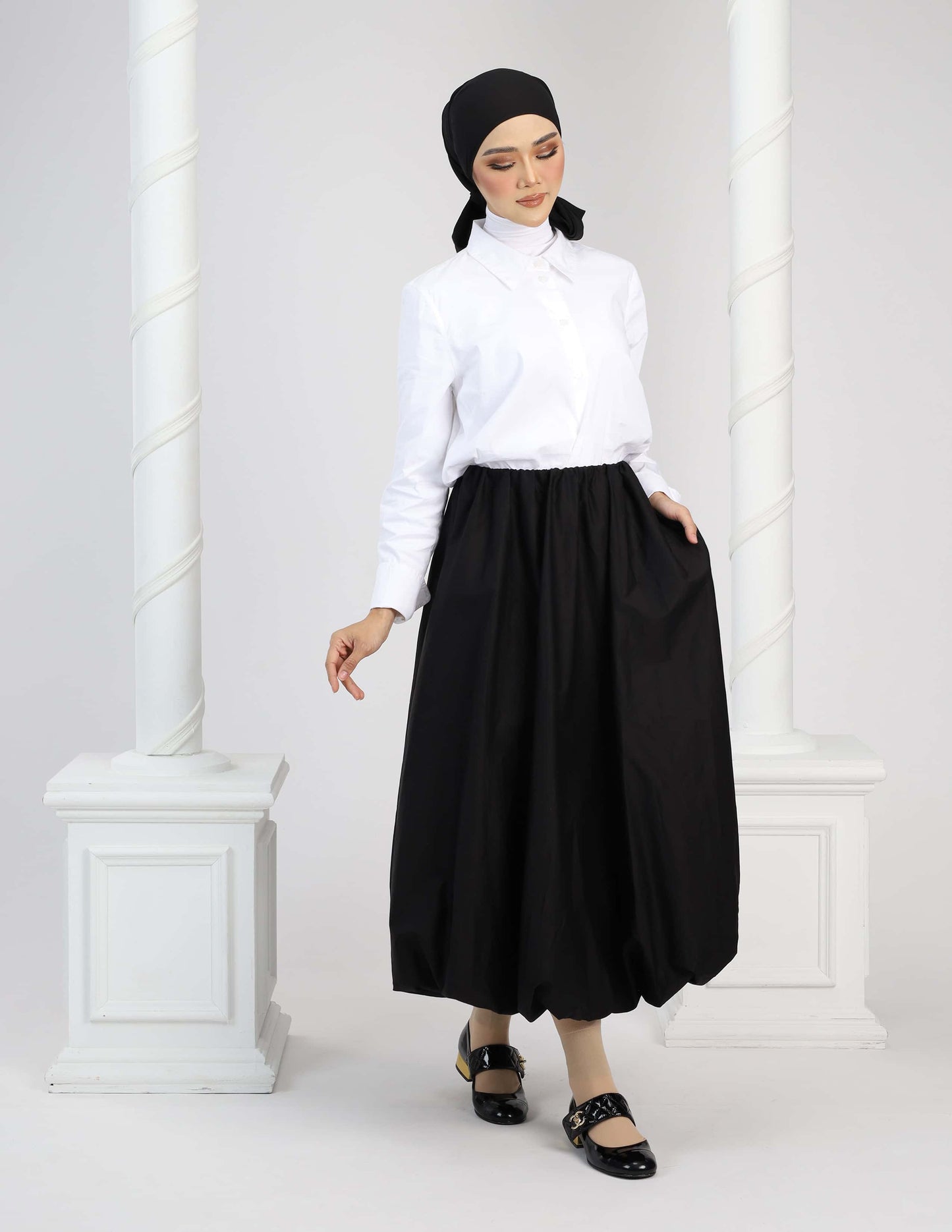 JANE BUBBLE SKIRT - LONG (BLACK)