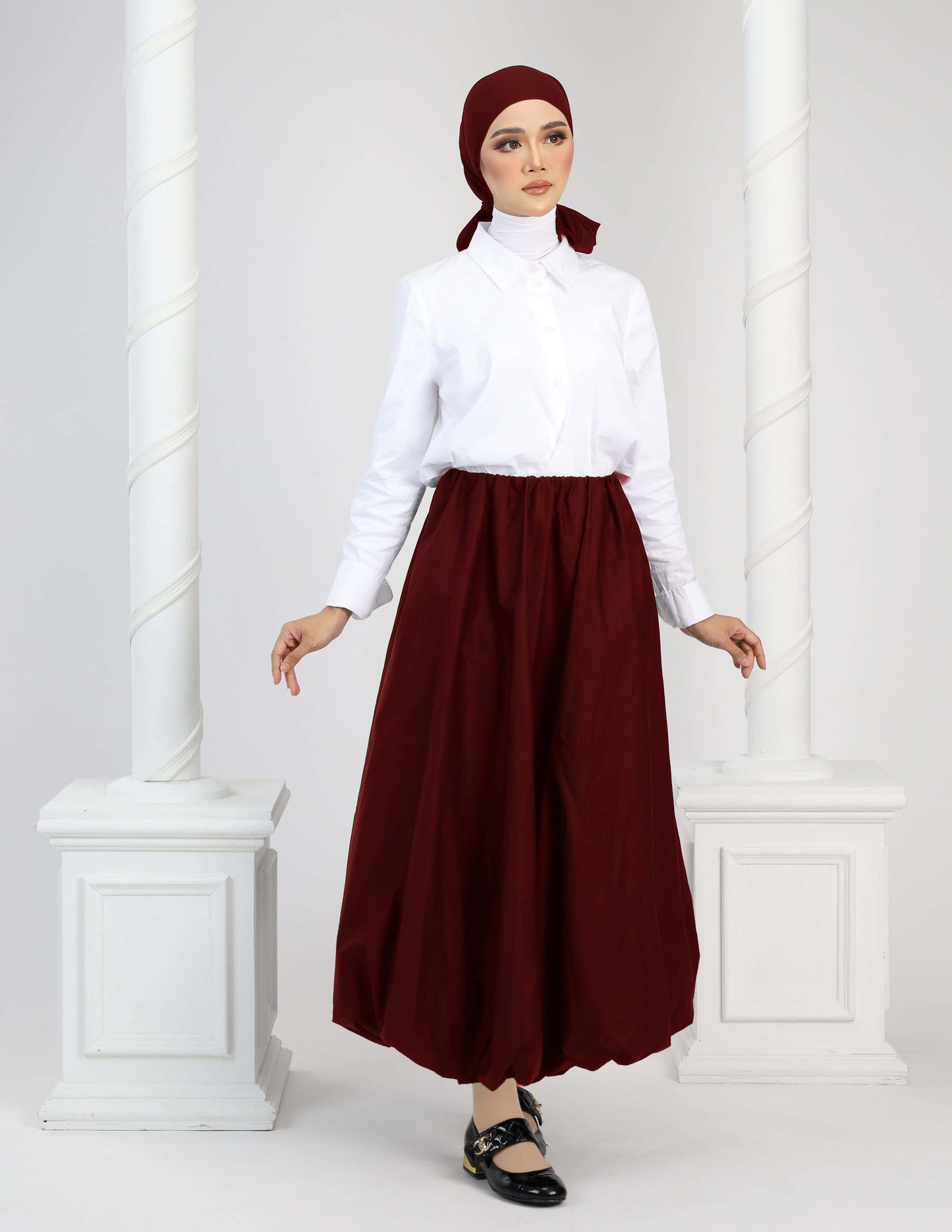 JANE BUBBLE SKIRT - LONG (BURGUNDY)