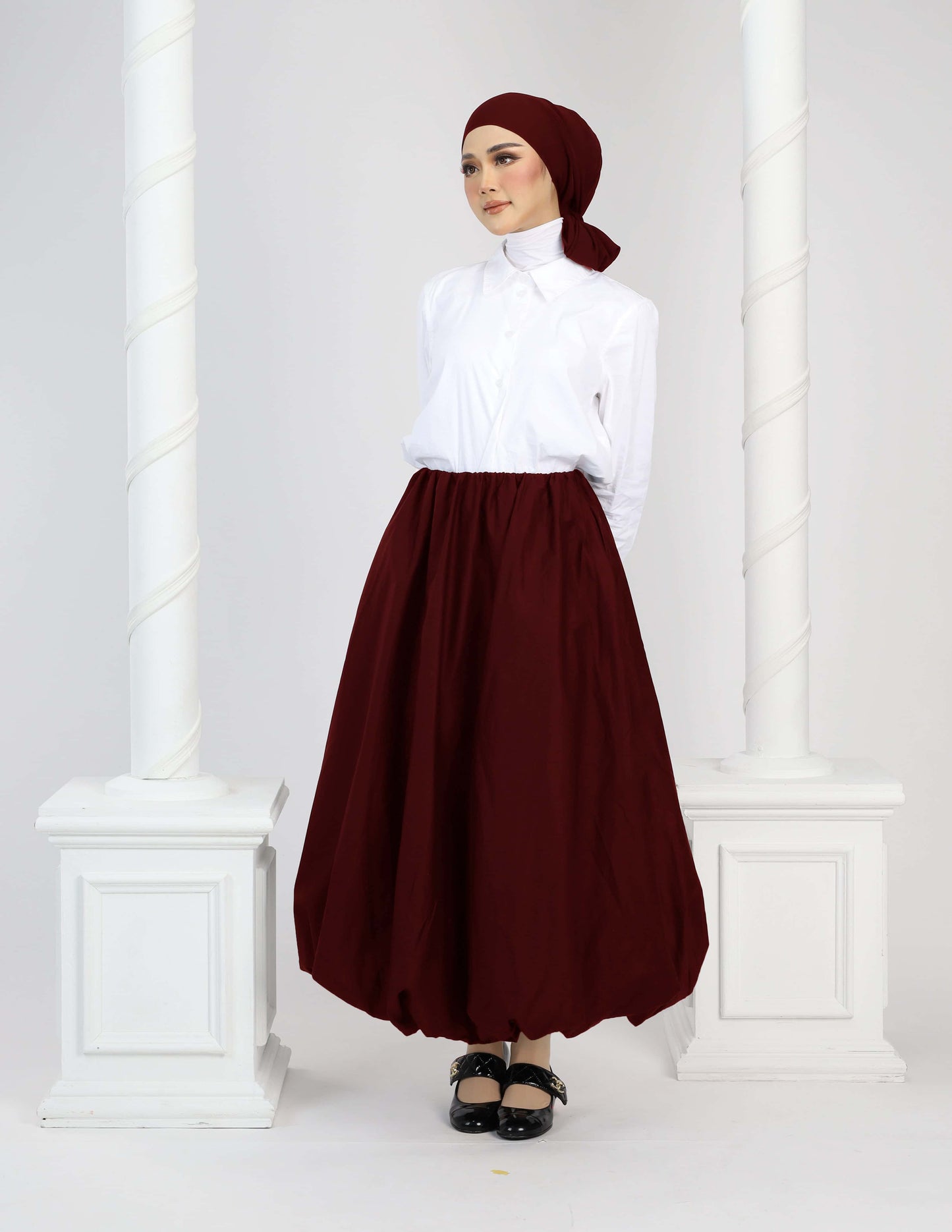 JANE BUBBLE SKIRT - LONG (BURGUNDY)