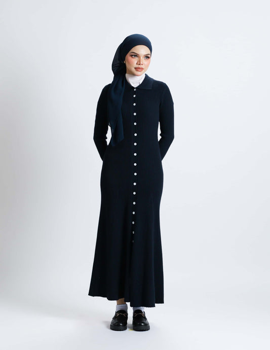 MADELINE BUTTON DRESS (NAVY BLUE)
