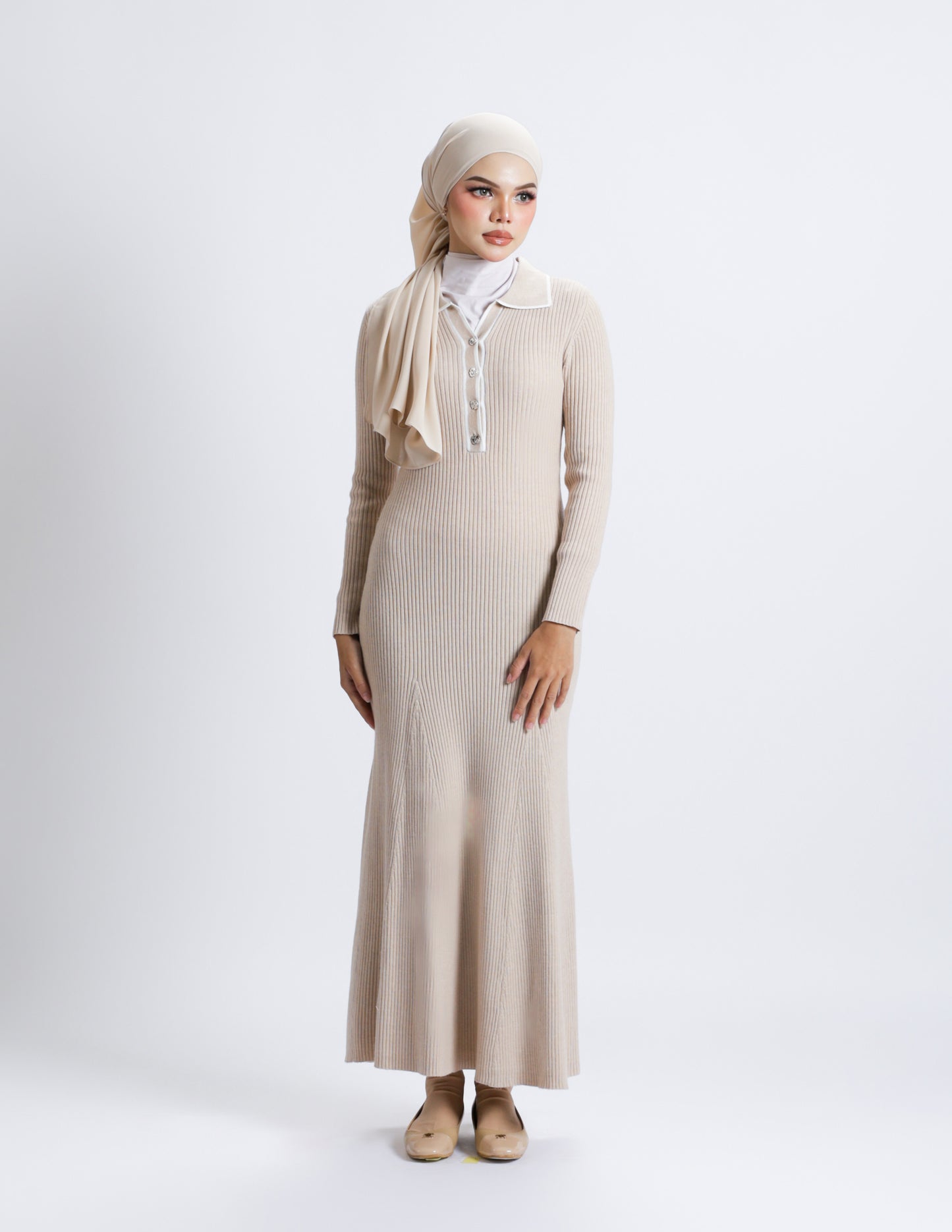 MADELINE BUTTON DRESS (NUDE)