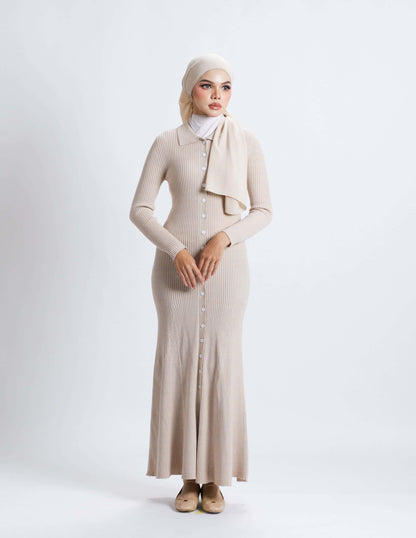 MADELINE BUTTON DRESS (NUDE)