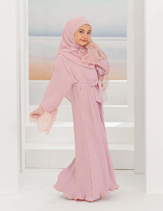 ALEENA PLEATED ABAYA FOR KIDS (DUSTY PINK)