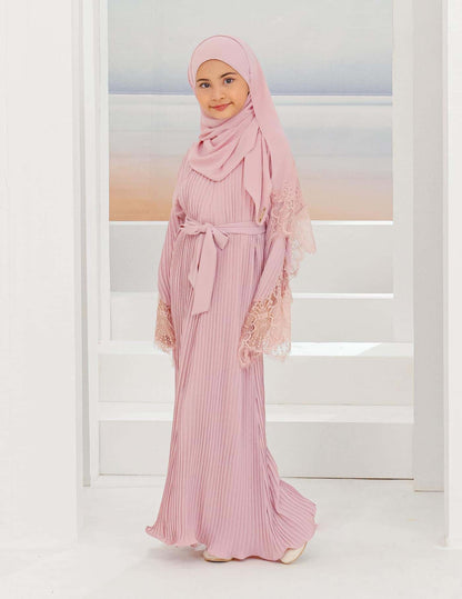 ALEENA PLEATED ABAYA FOR KIDS (DUSTY PINK)