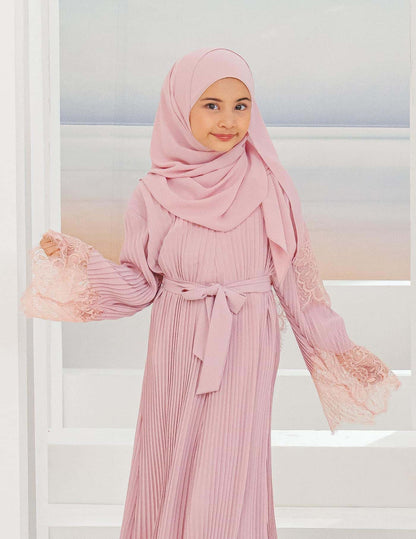 ALEENA PLEATED ABAYA FOR KIDS (DUSTY PINK)