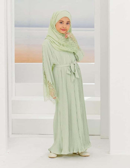 ALEENA PLEATED ABAYA FOR KIDS (GREEN TEA)