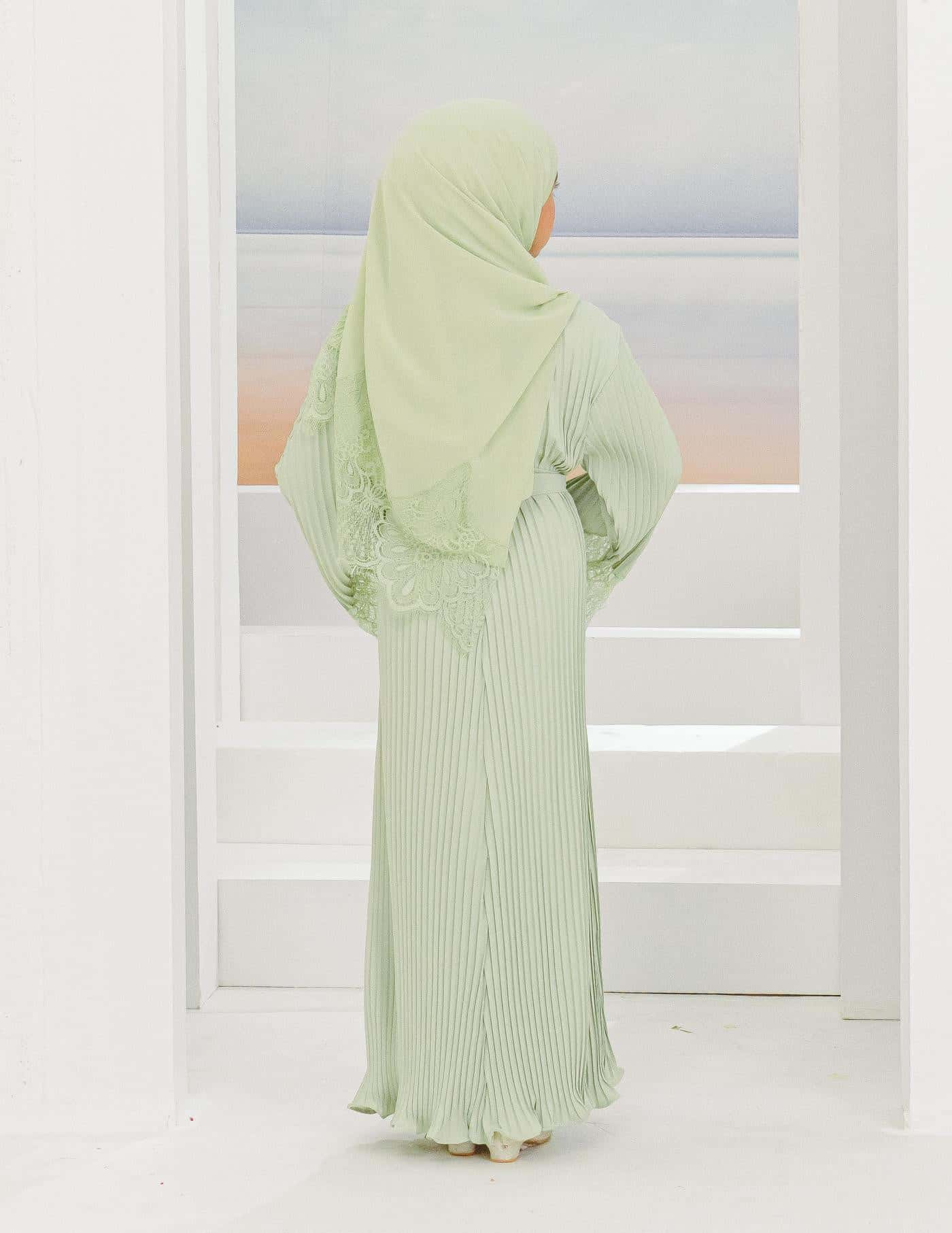 ALEENA PLEATED ABAYA FOR KIDS (GREEN TEA)