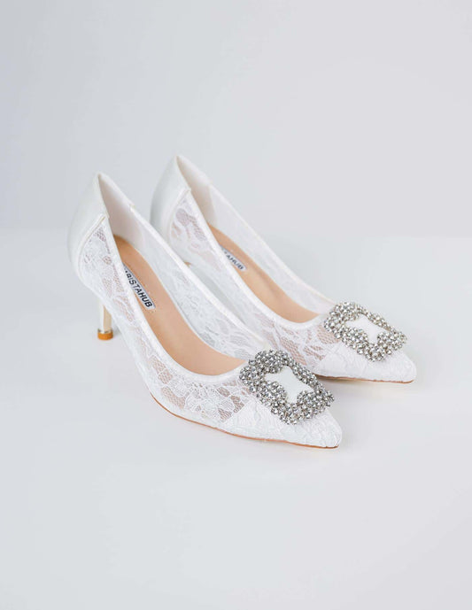 MINOR DEFECT LACEY HEELS ( WHITE)