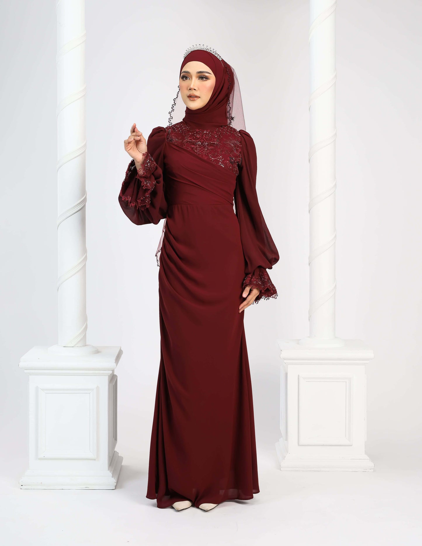 LENORA DRESS (BURGUNDY)