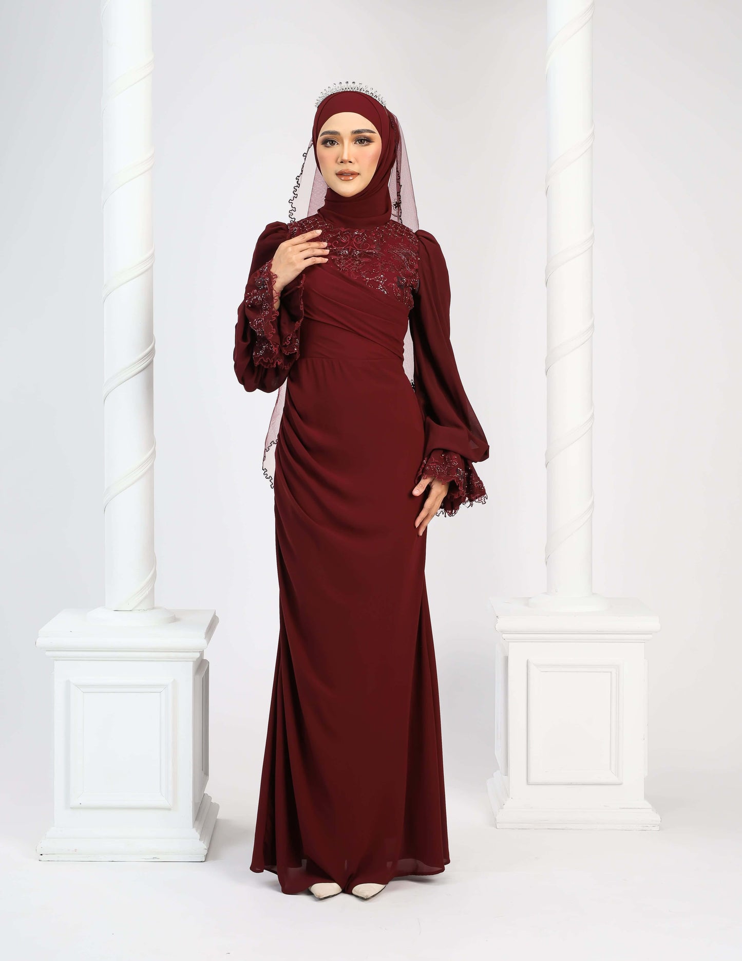 LENORA DRESS (BURGUNDY)