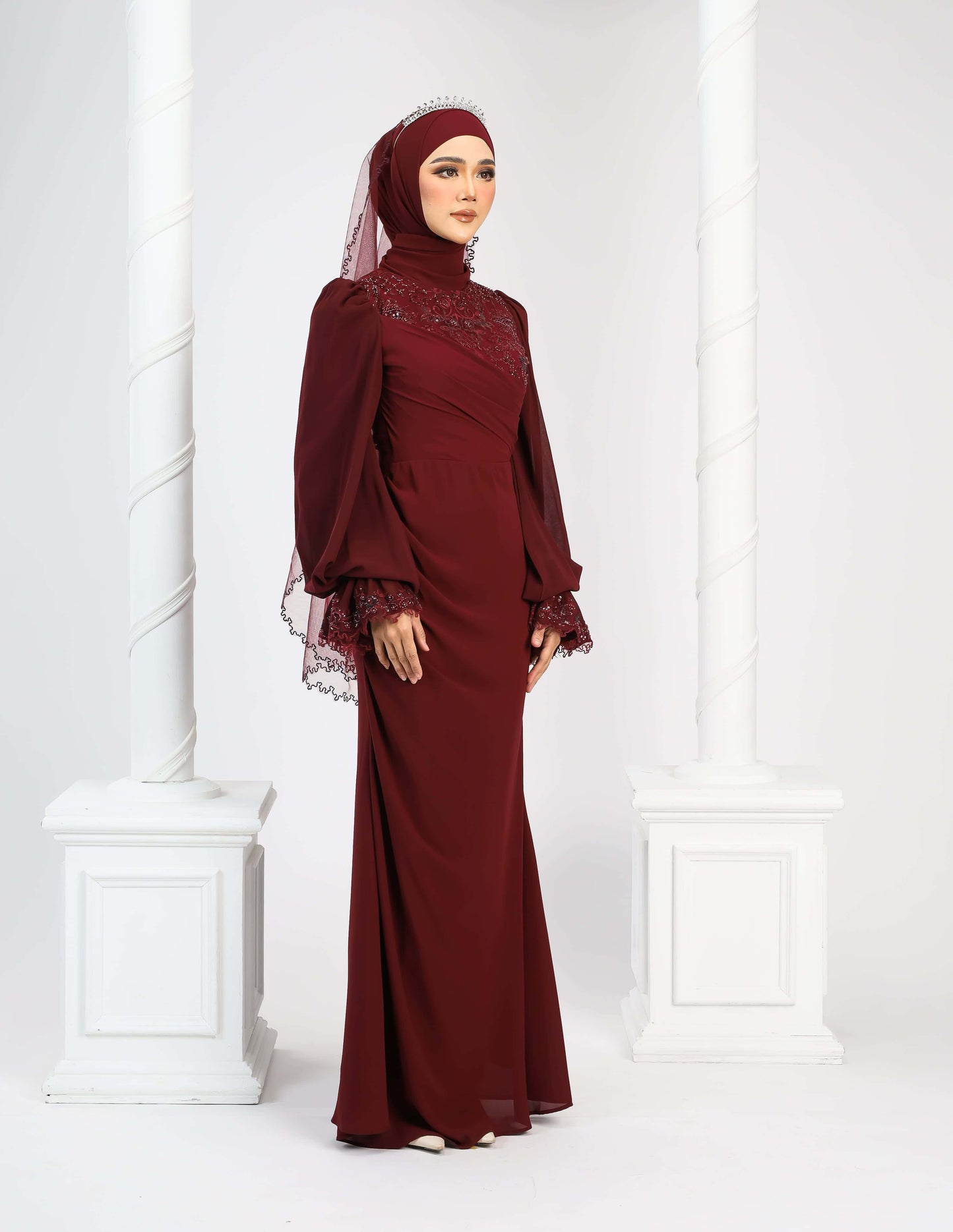 LENORA DRESS (BURGUNDY)