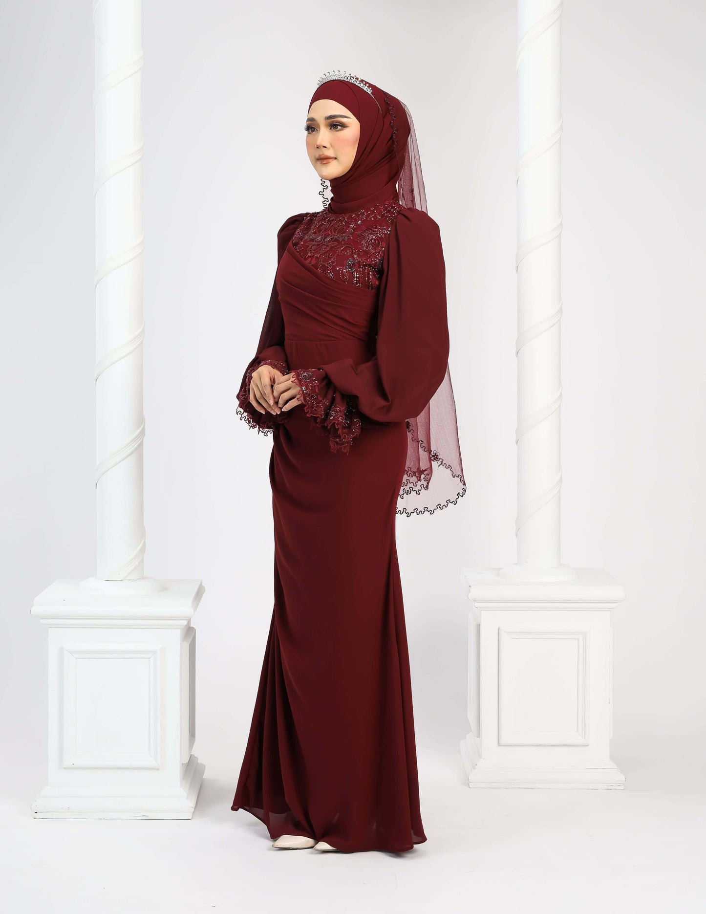 LENORA DRESS (BURGUNDY)