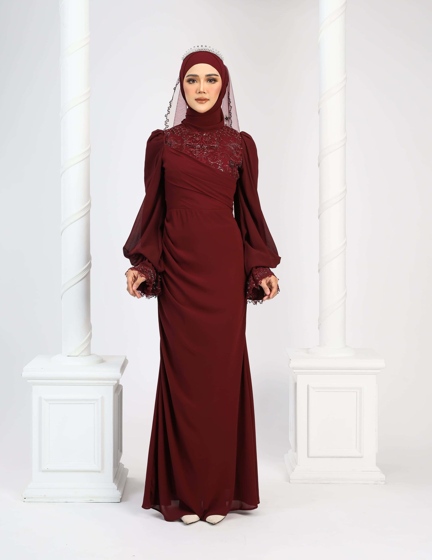 LENORA DRESS (BURGUNDY)