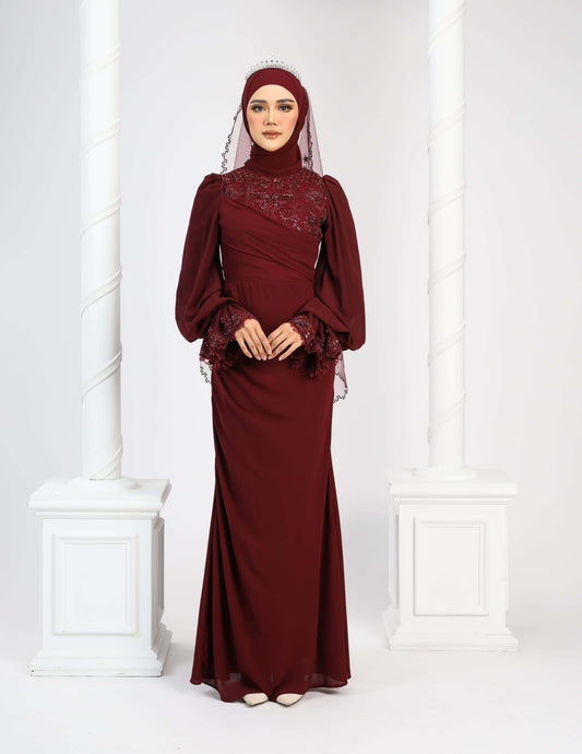 LENORA DRESS (BURGUNDY)