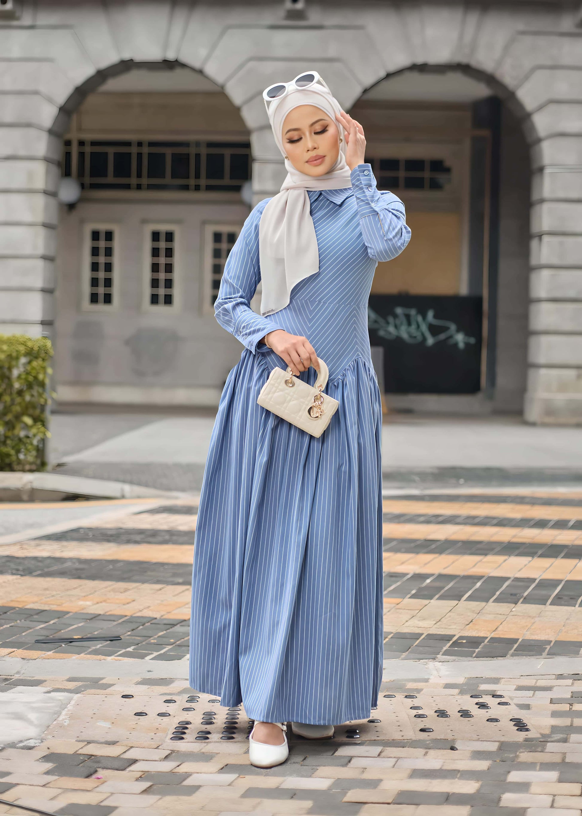OPHELIA DRESS 2.0 (DENIM BLUE) Hijabistahub OPHELIA DRESS 2.0 (DENIM BLUE) Hijabistahub