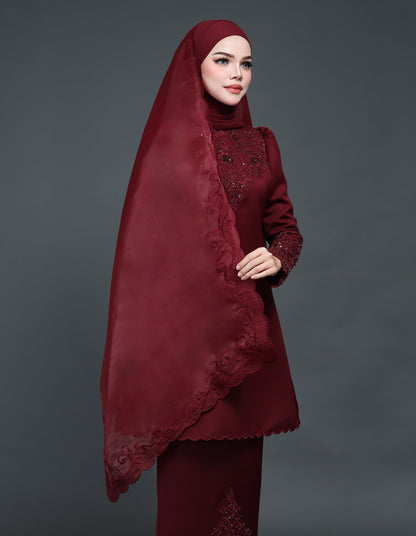 ORGANDY EMBROIDERY VEIL CODE A21 (BURGUNDY)