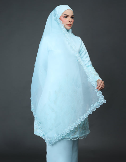 MINOR DEFECT ORGANDY EMBROIDERY VEIL CODE A23 (AQUA BLUE)