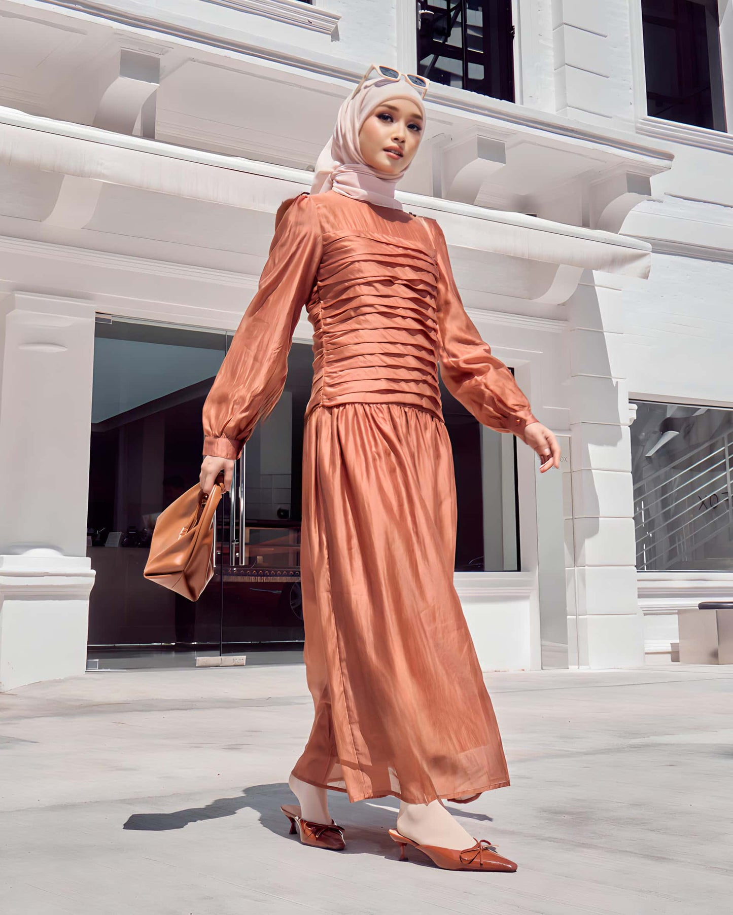 PLAIN RUCHED DRESS (BURNT ORANGE)