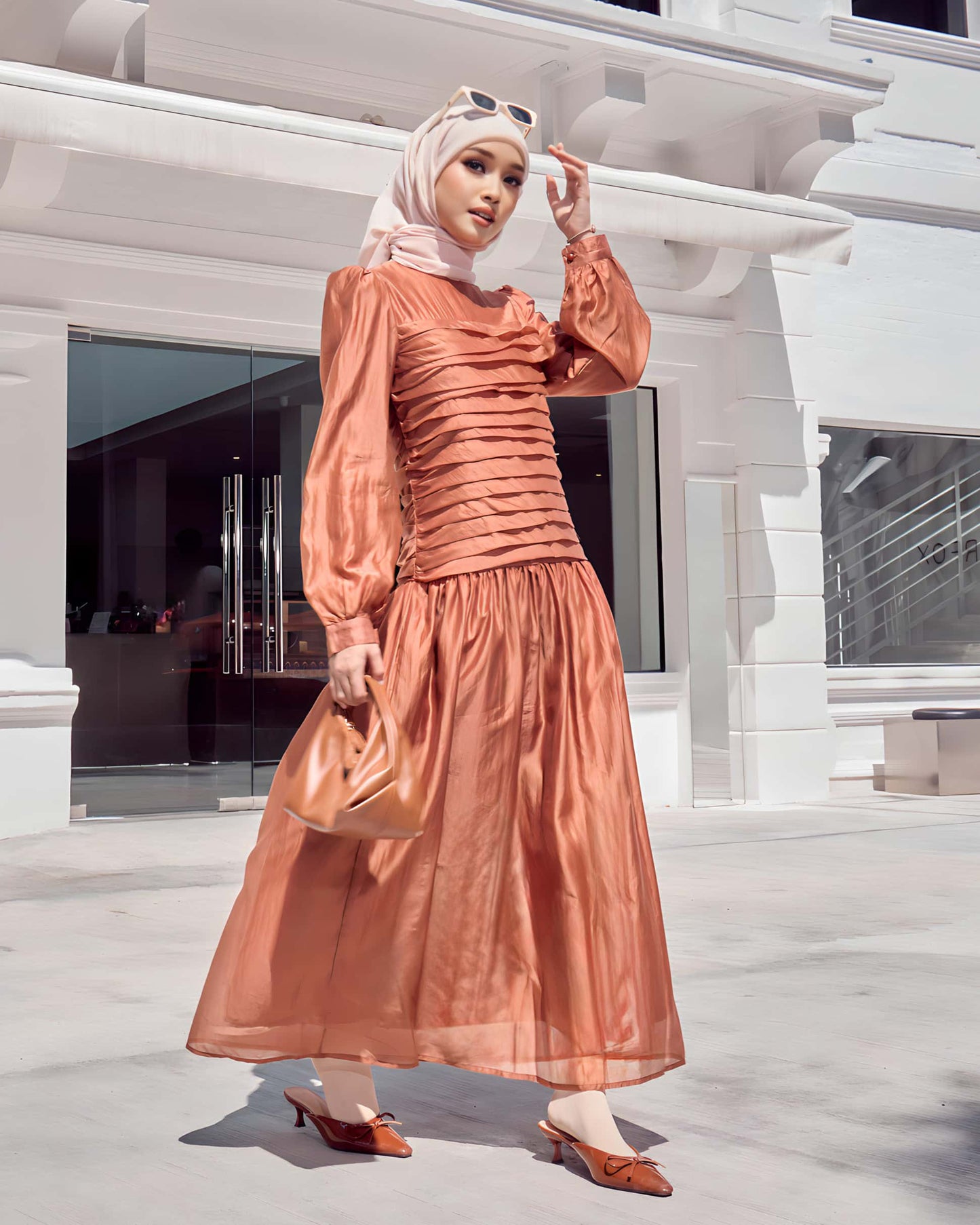 PLAIN RUCHED DRESS (BURNT ORANGE)