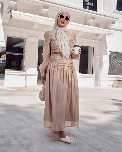 PLAIN RUCHED DRESS (CHAMPAGNE)