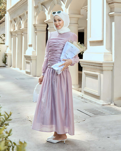 PLAIN RUCHED DRESS (LAVENDER)