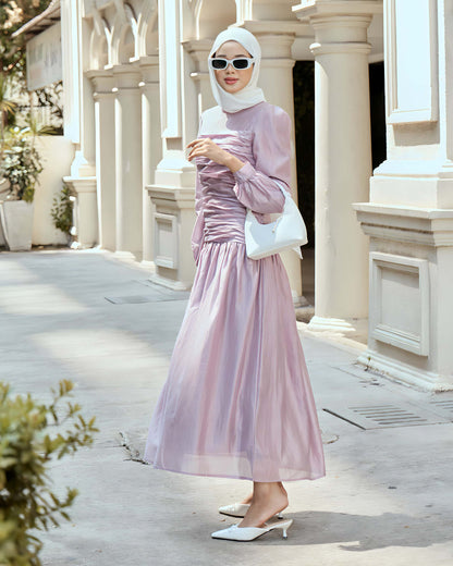 PLAIN RUCHED DRESS (LAVENDER)