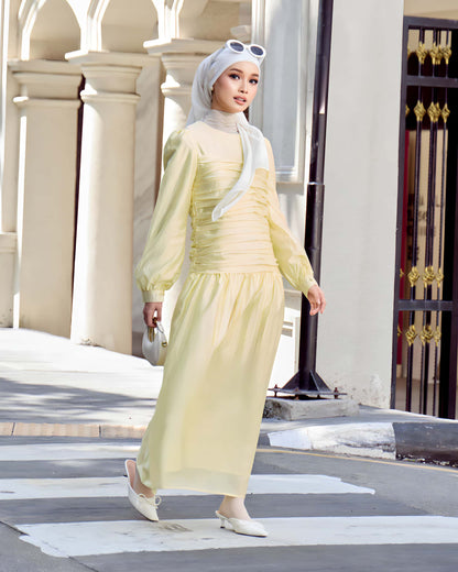 PLAIN RUCHED DRESS (YELLOW)