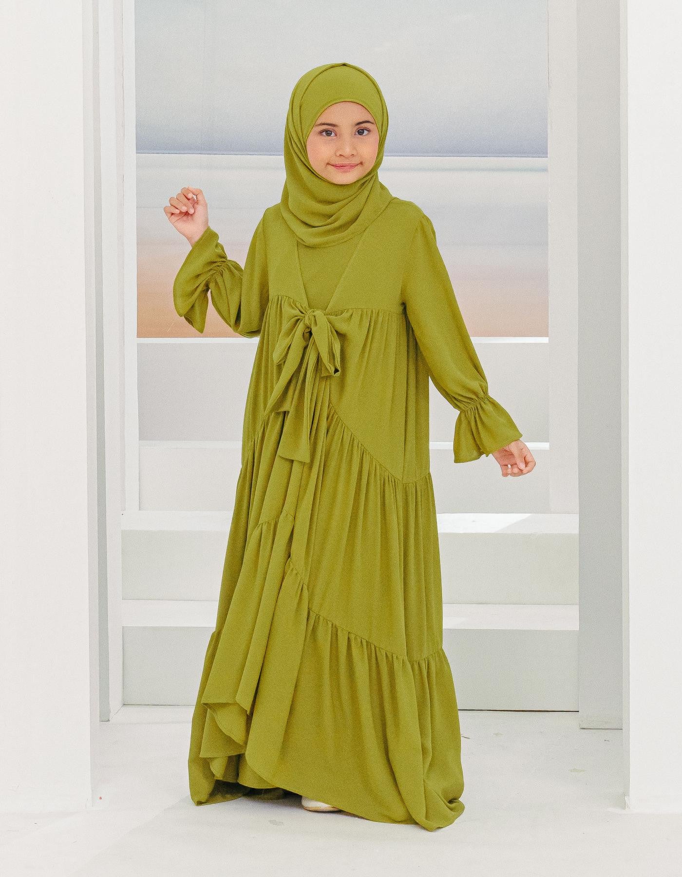 SAFAA ABAYA FOR KIDS (OLIVE GREEN)