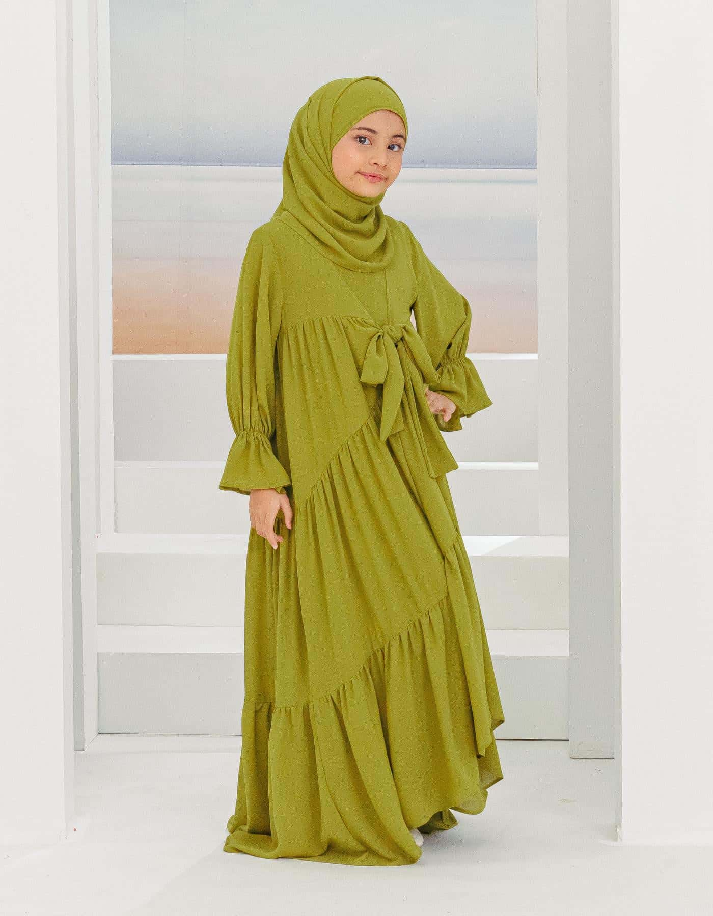 SAFAA ABAYA FOR KIDS (OLIVE GREEN)