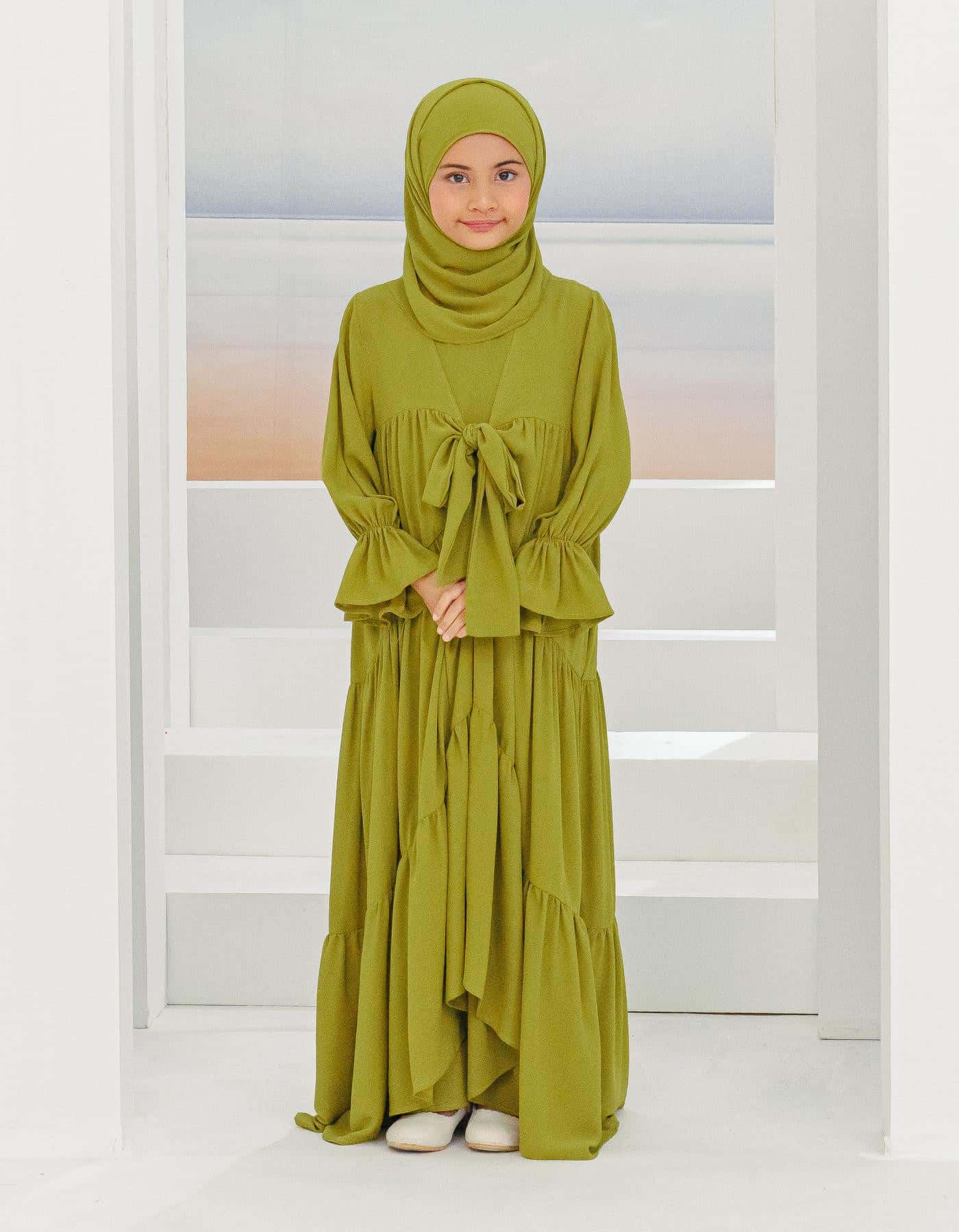 SAFAA ABAYA FOR KIDS (OLIVE GREEN)