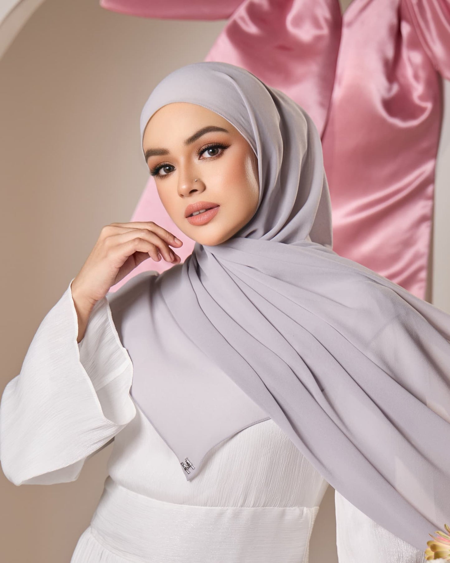 HANA CHIFFON SILK SHAWL (GREY)