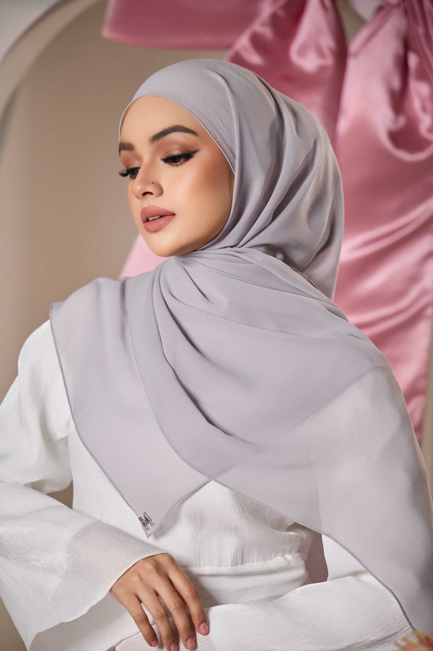 HANA CHIFFON SILK SHAWL (GREY)