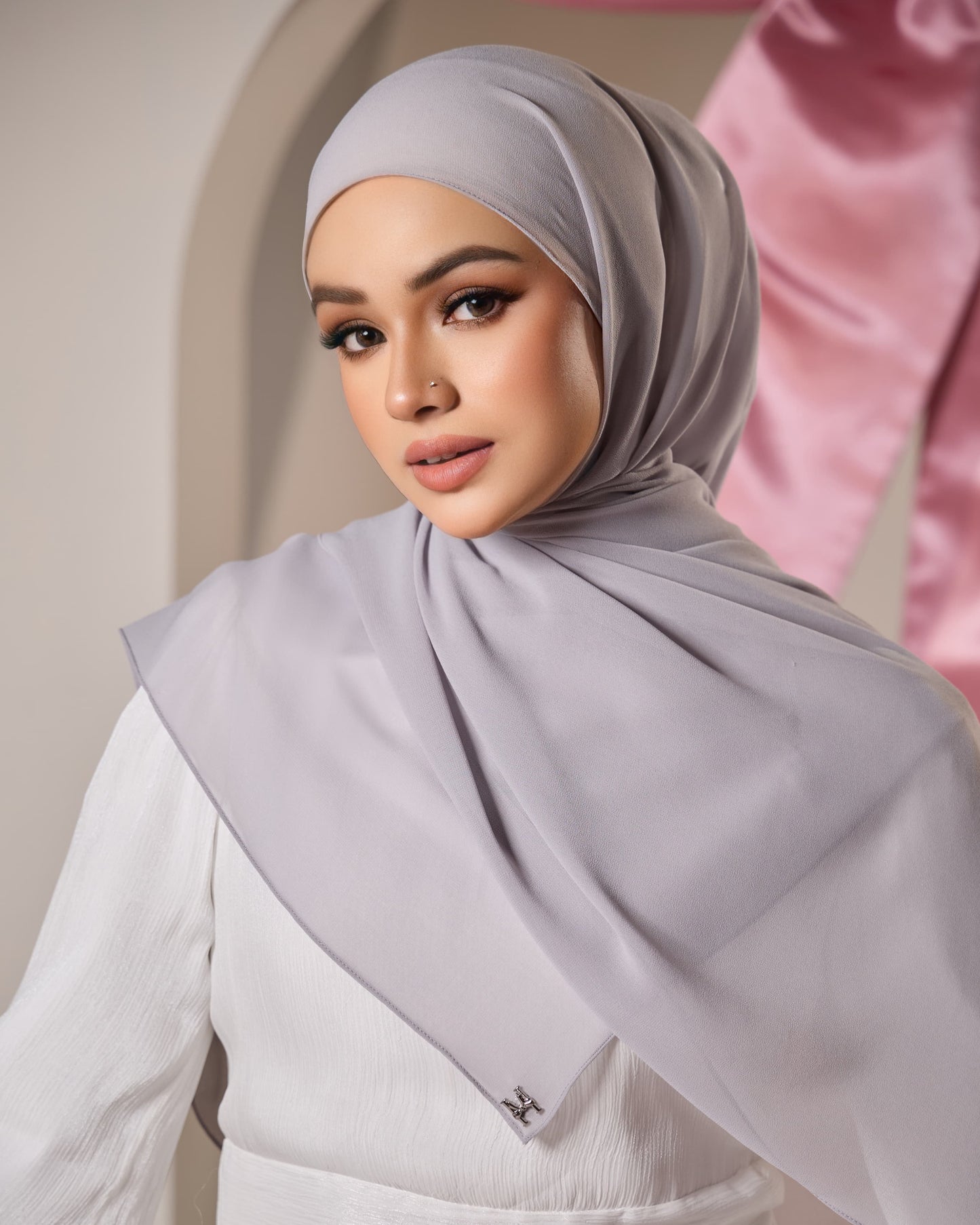 HANA CHIFFON SILK SHAWL (GREY)