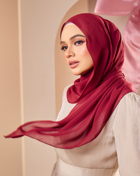 HANA CHIFFON SILK SHAWL (CHERRY)