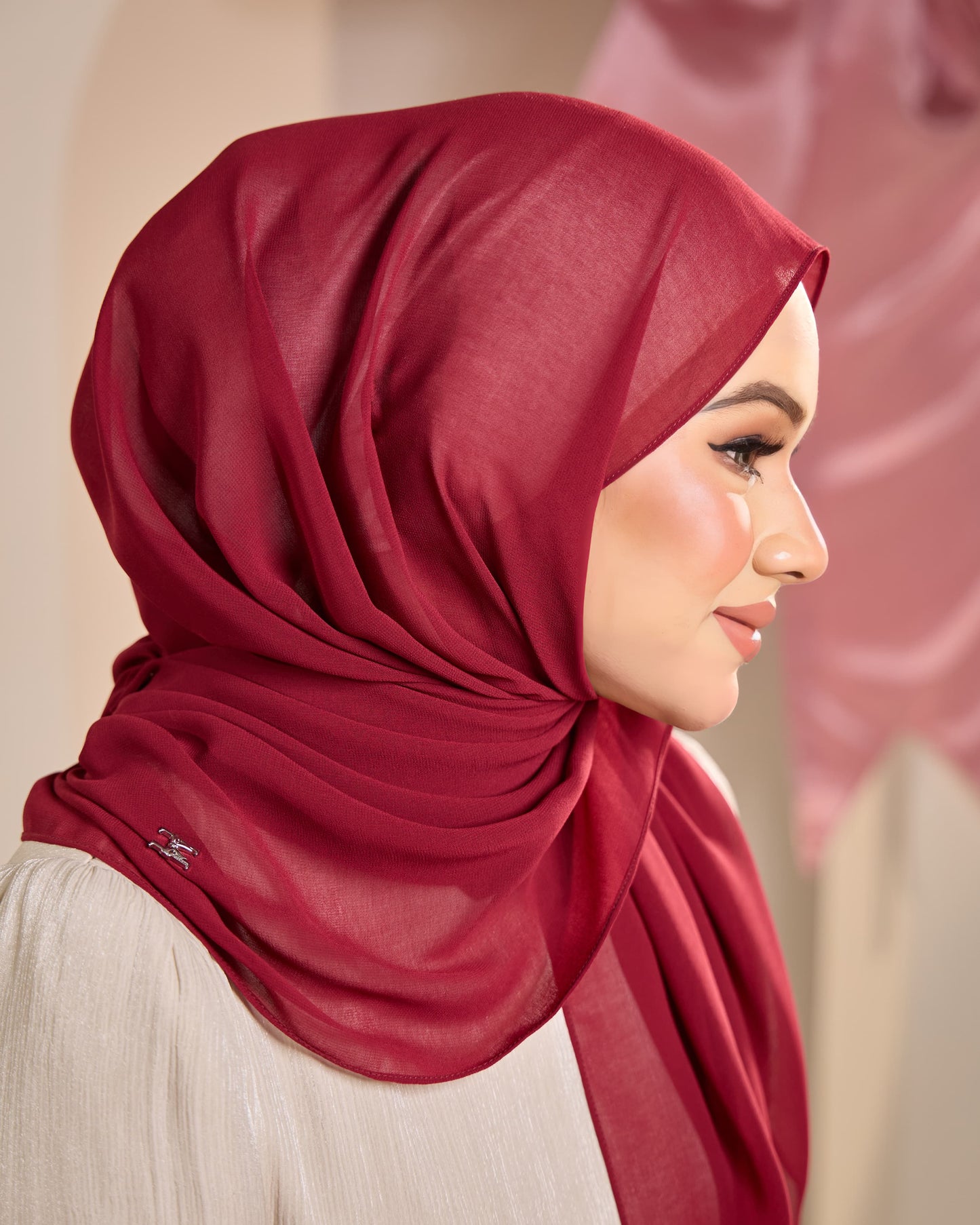 HANA CHIFFON SILK SHAWL (CHERRY)