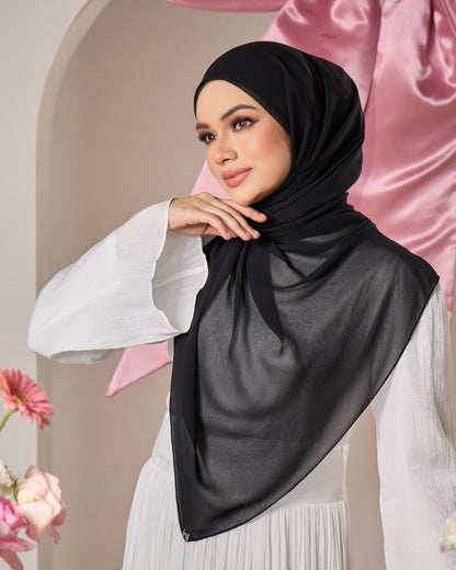 HANA CHIFFON SILK SHAWL (BLACK)