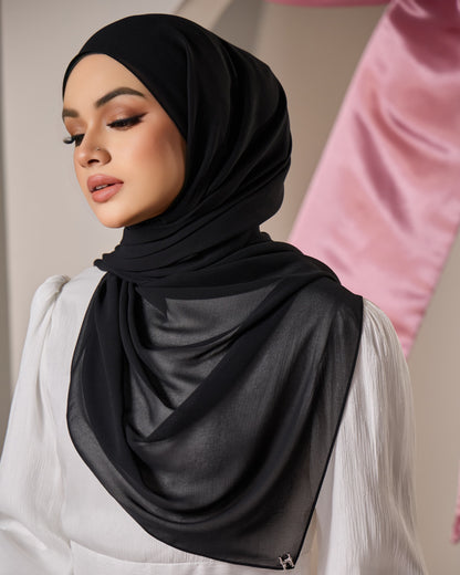 HANA CHIFFON SILK SHAWL (BLACK)