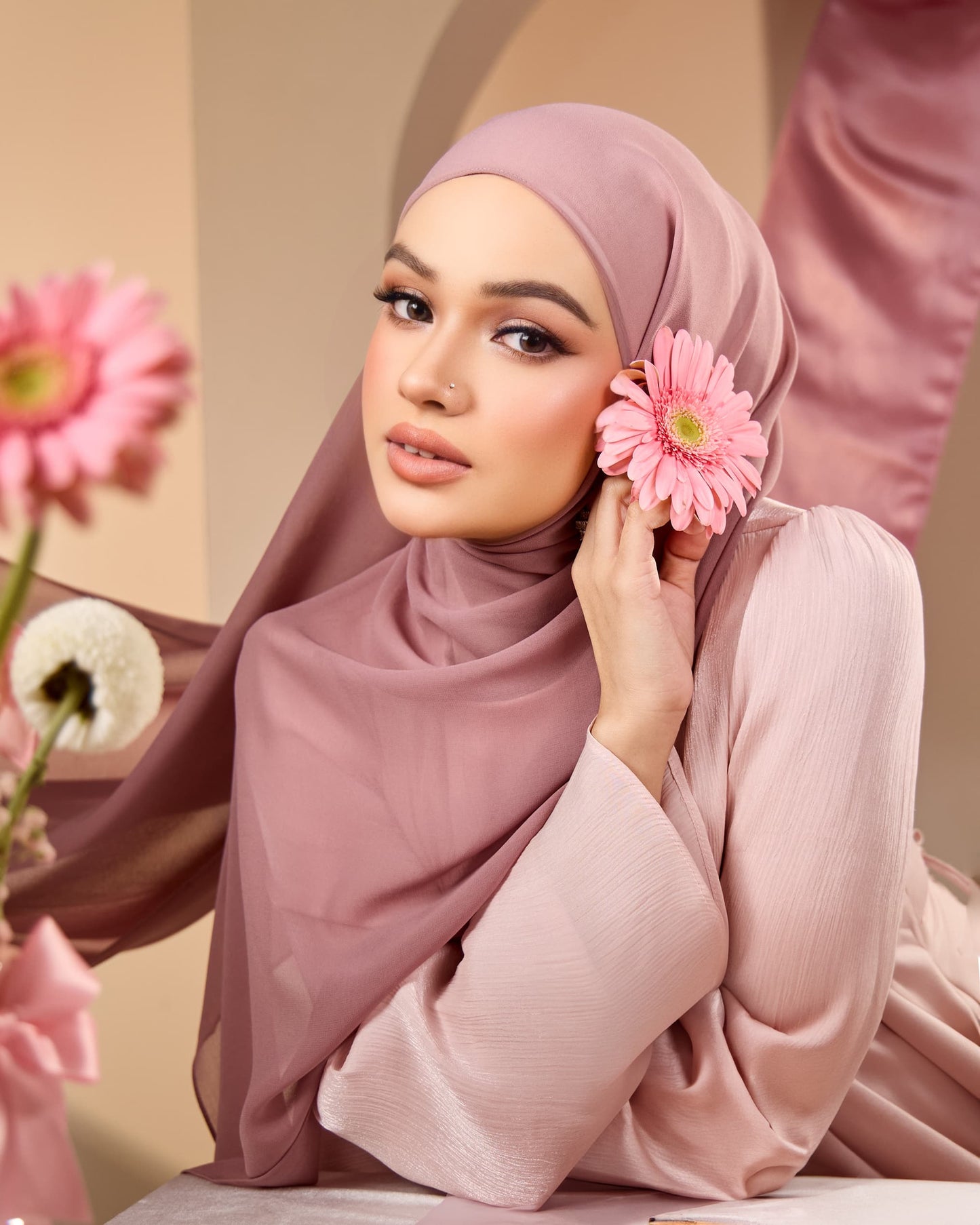 HANA CHIFFON SILK SHAWL (MAUAVE)