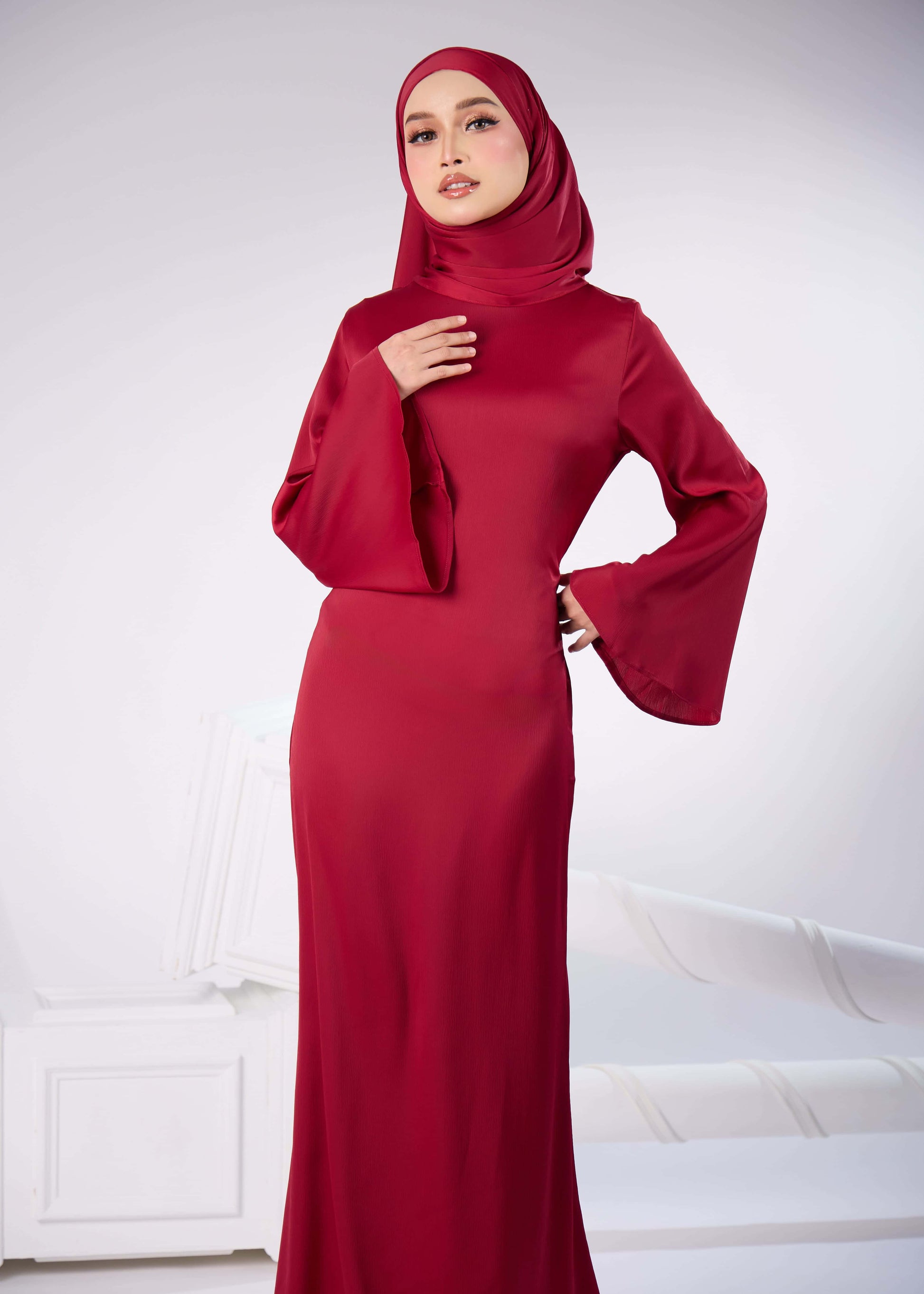 elaine red dress Elaine Satin Midi Dress