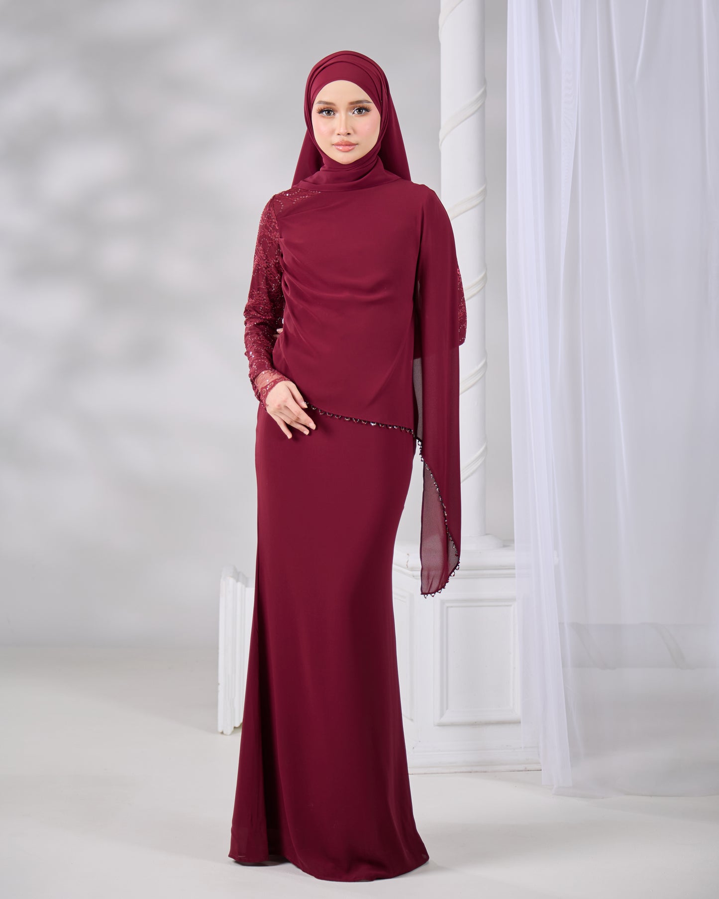 NADENE DRESS (BURGUNDY)